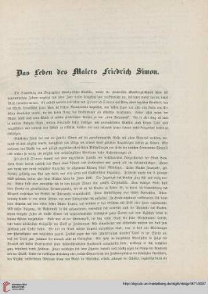Das Leben des Malers Friedrich Simon