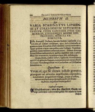 Membrum II. Varia Scabinatus Lipsiensis Et Collegiorum Vitembergensium Super Capitibus Iuris Criminalis, Eiusdemque Maxime Controversi, Monita Exhibentur.