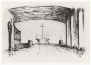 Evangelisches Gemeindezentrum, Herford: Perspektivische Innenansicht der Kirche