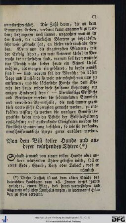 Von dem Biß toller Hunde und anderer wüthenden Thiere.