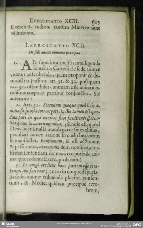 Exercitatio XCII. De sede animae humanae praecipua