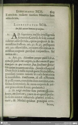 Exercitatio XCII. De sede animae humanae praecipua