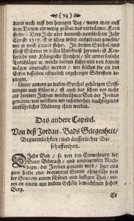 Das andere Capitel. Von deß Jordan-Bads Gelegenheit, Bequemlichkeit, und äusserlicher Beschaffenheit.