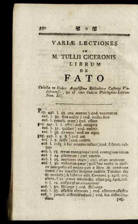 Variae Lectiones in M. Tullii Ciceronis Librum de Fato ...