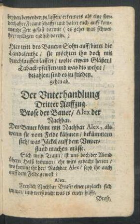 Der Unterhandlung Dritter Auffzug.
