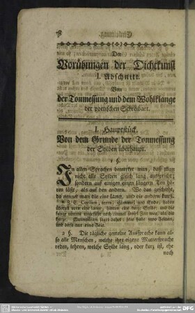 I. Abschnitt. Von der Tonmesung und dem Wohlklange der poetischen Schreibart