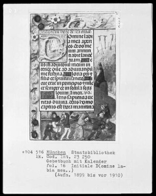 Gebetbuch mit Kalender — Kreuztragung Christi, Folio 16recto