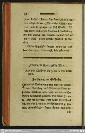 Zwey und zwanzigster Brief. Karl von Thalheim an Henriette von Thalheim