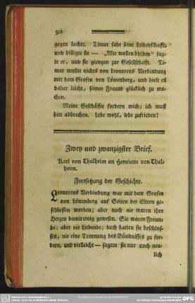 Zwey und zwanzigster Brief. Karl von Thalheim an Henriette von Thalheim