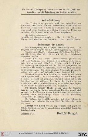 Verkaufs-Ordung/ Bedingung der Auction