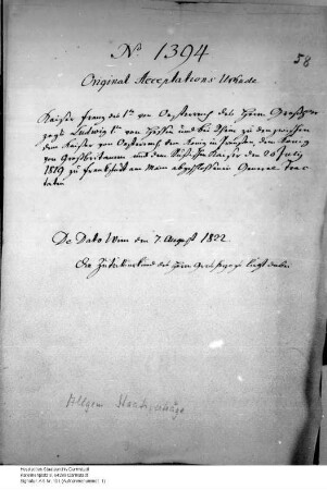 Beitritt Hessens zum Frankfurter Vertrag vom 20. Juli 1819. (191: Akzeptation Osterreichs, paraphiert)