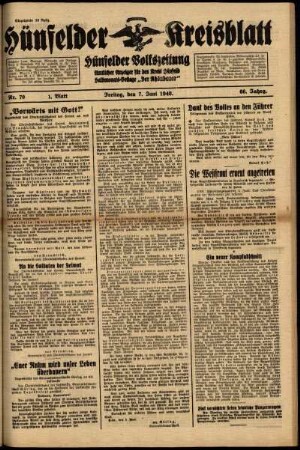 Erste Ausgabe vom Freitag, den 07. Juni 1940.