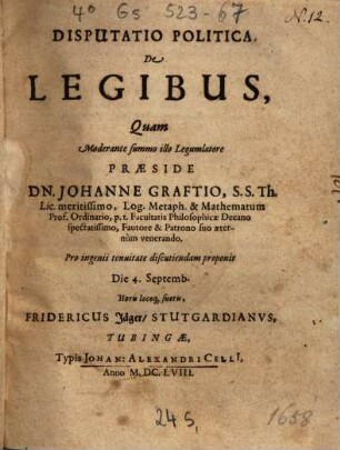 Disputatio Politica, De Legibus