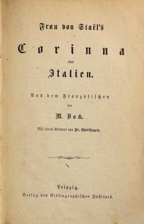 Frau von Staël's Corinna oder Italien