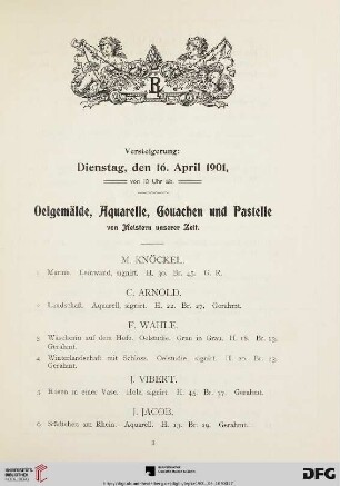 Oelgemälde, Aquarelle, Gouachen und Pastelle (Nr. 1-121)