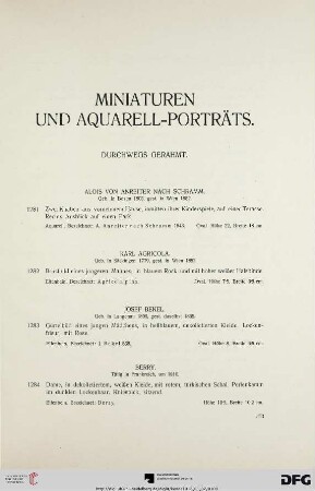 Miniaturen und Aquarell-Porträts (Nr. 1281-1431)