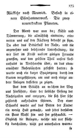 Rückkehr nach Neuwied. Besuch in einem Eisenhammerwerk. Die zwey neuentdeckten Planeten