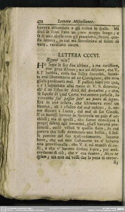 Lettera CCCVI. Signor mio!