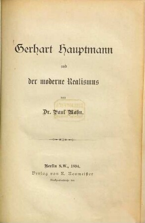 Gerhart Hauptmann und der moderne Realismus