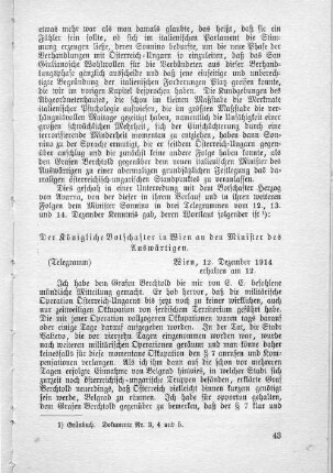 Telegramm: Der Königliche Botschafter in Wien an den Minister des Auswärtigen.