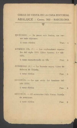 Obras de venta en la Casa Editorial Araluce