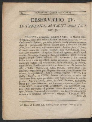 Observatio IV. De Tanfana, ad Taciti Annal. Lib. I. cap. 51