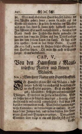 CAP. V. Von den Hamstern / Maulwürffen / Ratten und kleinen Mäusen