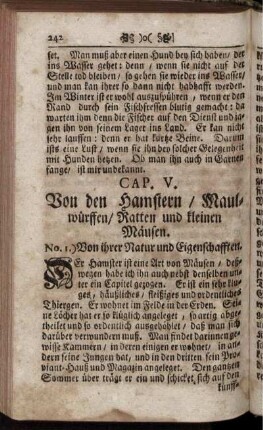 CAP. V. Von den Hamstern / Maulwürffen / Ratten und kleinen Mäusen