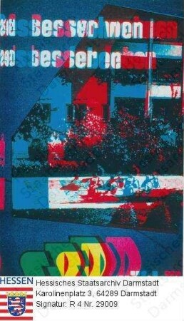 Deutschland (Bundesrepublik), 1957 September 15 / Wahlplakat der SPD (Sozialdemokratische Partei Deutschlands) zur Bundestagswahl am 15. September 1957 / Fotomontage mit Ansicht einer Wohnanlage, mehrfarbig auf blauem Grund