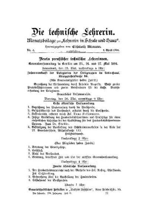 Verein preußischer technischer Lehrerinnen : Generalversammlung in Berlin am 23., 26. und 27. Mai 1896
