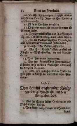 Cap. V. Von dem izt-regierenden König/ dem königlichen Hause/ und dem königlichen Hof.