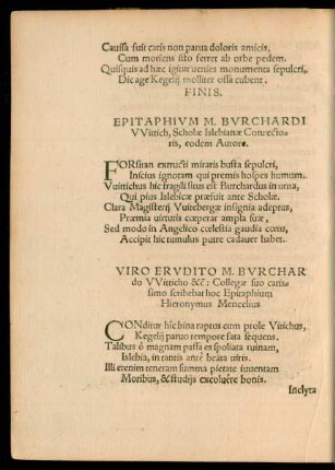 Epitaphium M. Burchardi Wittich ...
