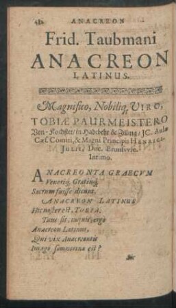 Frid. Taubmani Anacreon Latinus.
