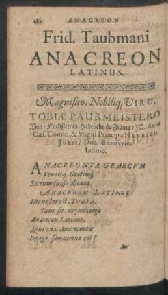 Frid. Taubmani Anacreon Latinus.