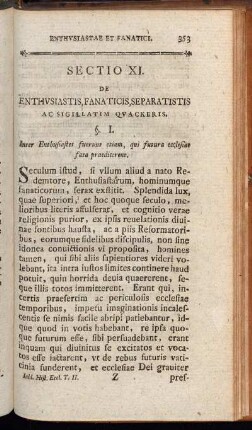 Sectio [XIII.] De Enthusiastis, Fanaticis, Separatistis ac Sigillatim Quackeris.