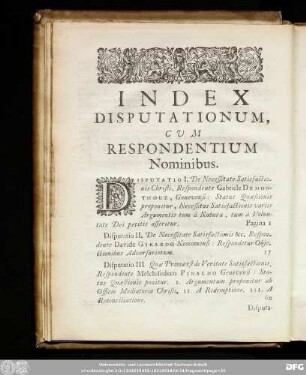 Index Disputationum, Cum Respondentium Nominibus.