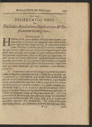 Dissertatio XXVII. De Nullitate, Appellatione, Supplicatione, & Restitutione in integrum