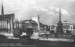 Reichsmessestadt Leipzig: Augustusplatz ; Mendebrunnen, Hochhaus und Opernhaus