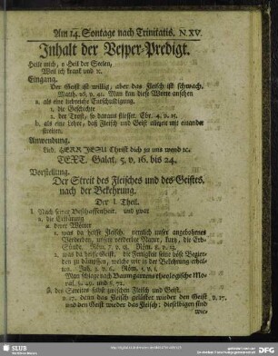 Inhalt der Vesper-Predigt [Am 14. Sontage nach Trinitatis]
