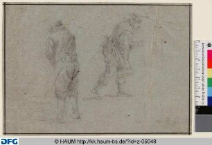 Rückenfigur eines urinierenden Mannes und Profilansicht eines nach rechts gehenden Mannes