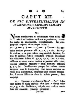 Caput XII. De Vsu Differentialium In Inuestigandis Radicibus Realibus Aequationum.