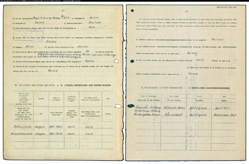 Entnazifizierung Jakob Brueckmann , geb. 13.03.1887 (Postinspektor)