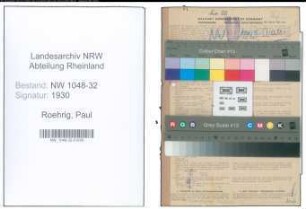 Entnazifizierung Paul Roehrig , geb. 16.10.1898 (Angestellter)