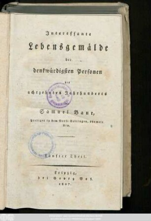 Theil 5: Interessante Lebensgemälde der denkwürdigsten Personen des achtzehnten Jahrhunderts