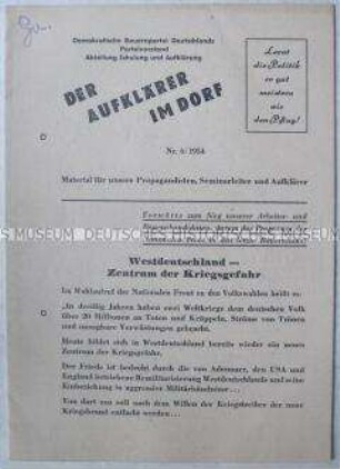 Flugschrift der DBD aus der Reihe "Der Aufklärer im Dorf" mit scharfer Polemik gegen die Politik der westdeutschen Regierung