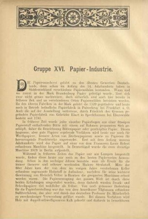 Gruppe XVI. Papier-Industrie