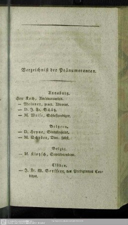 Verzeichniß der Pränumeranten