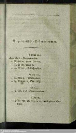 Verzeichniß der Pränumeranten