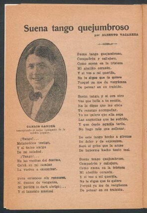 [Fotografía] Carlos Gardel : Conceptuado el mejor intérprete de la música popular