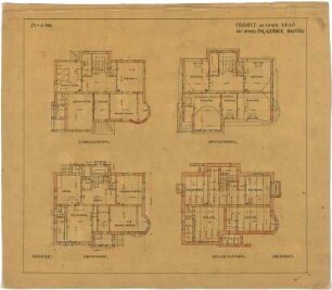 Billing, Hermann; Bretten, Heilbronnerstr. 3; Haus Dr. Gerber - Grundriss EG; Grundriss 1. OG; Grundriss DG; Grundriss Keller